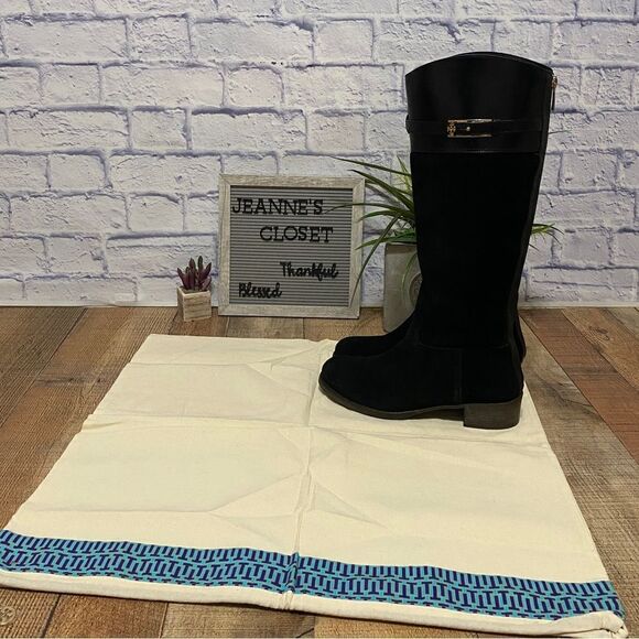 Tory Burch black suede knee high riding boots - Picture 1 of 12